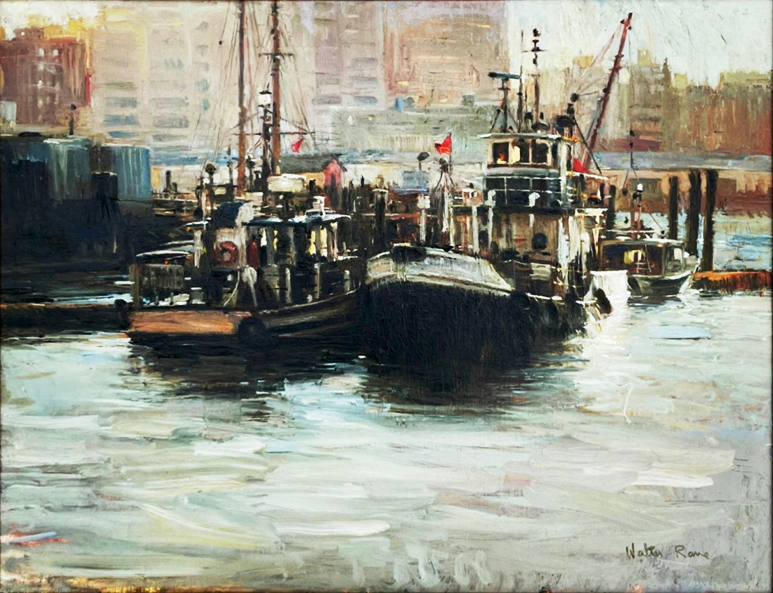 Walter Rane: East River Boats, 1989 Oil/Canvas (1 of 5)