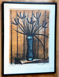 Bernard Buffet: Le Iris 1960 Lithograph Ed. 50/175: Bernard Buffet: Le Iris, 1960. Signed and numbered in pencil at Lower Right/Left. Edition 50 of 175. Lithograph on Arches 27.5 x 20.5 , Frame 34.5 x 26.5 . Bernard Buffet (French, 1928 - 1999)