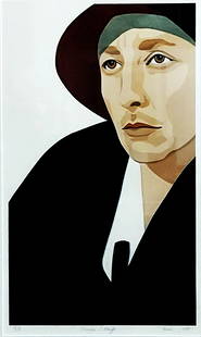 Susan Fiori: Georgia O'Keeffe, 1977 Silkscreen Ed.15/18: Susan Fiori: Georgia O'Keeffe, 1977 Silkscreen in colors Edition 15/18, based on the photograph by Alfred Stieglitz and dedicated to both masters. Dimensions: Plate 20 x 12, Frame 34 x 24 inches. Susa