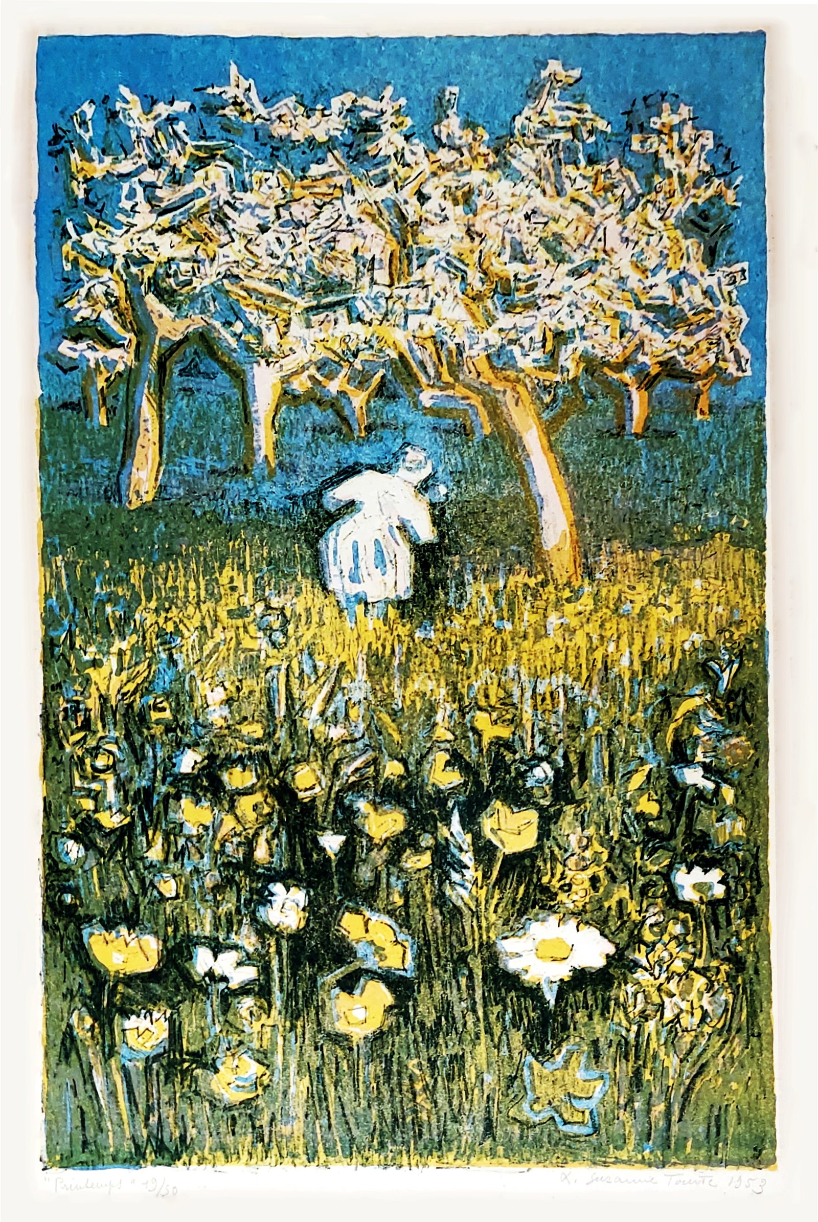 Suzanne Tourte: Printemps 1953 Ed.19/50 Lithograph: Suzanne Tourte: Printemps, Lithograph on Arches, 1953. Signed, titled, editioned in pencil below the plate (From 1940, Suzanne Tourte signs: X. Suzanne Tourte, in memory of her friend Xavier). Dimensi