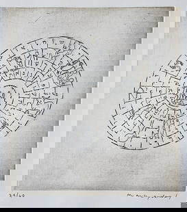 Mark Podwal: Hebrew Zodiac, 1996 etching, Edition 29/60: Mark Podwal: Hebrew Zodiac, 1996 etching, Signed/ numbered in pencil at lower margin: 29/60 Mark Podwal Plate 9.75 x 9.75, Frame 20 x 23 inches. Mark Podwal (American, b.1945)