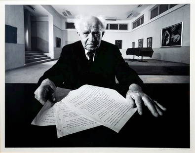 Arnold Newman: David Ben-Gurion 1967 Signed Photograph: Arnold Newman (American, 1918-2006): David Ben Gurion, Tel Aviv, Israel, 1967. Gelatin silver photograph, signed, titled and dated in pencil in the lower margin; Dimensions: Sheet 10 ¼ x 13 &fr