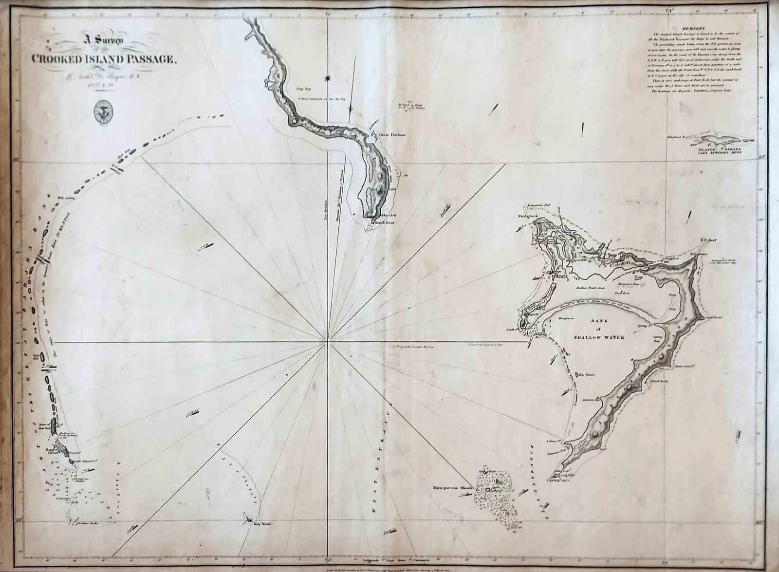 Crooked Island Passage Bahamas 1828 British Admiralty Chart (1 of 3)