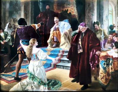 KPM Plaque Othello & Doge E.Baerschneider XIX Cent: Porcelain plaque after Carl Becker painting: Othello & Desdemona Pleading to Doge of Venice. Signed Baerschneider on the lower right. Dimensions: Plaque 12.75 x 9.875 . Frame 20 x 17.5 . Impressed on