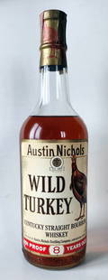 Wild Turkey Kentucky Straight Bourbon 8-Years Old 4/5 Qt. Bottled 1973: Wild Turkey Kentucky Straight Bourbon, 8-Years Old, Bottled in 1973. Austin, Nichols Distilling Company. 101 Proof, 50.5% Vol., 4/5 Qt. High shoulder fill, sealed.