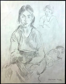 Raphael Soyer: Mother & Sleeping Child. Signed Pencil Drawing