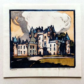 Laurence Bell: Glamis Castle, 1930s Woodcut
