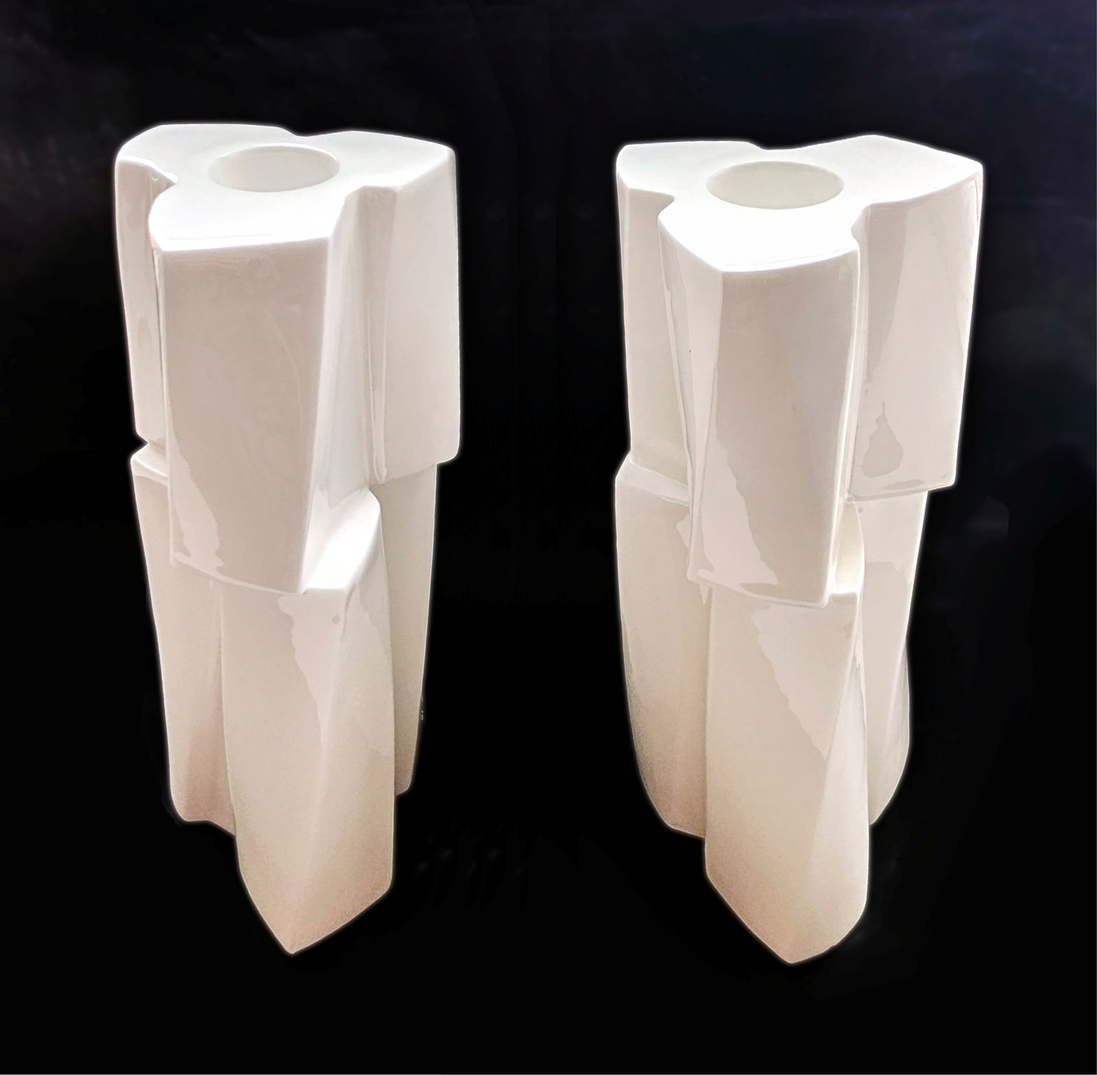 Frank Gehry: Torque Candlesticks Pair (2) for Tiffany & Co., 2005: Frank Gehry: Torque Candlesticks Pair (2) for Tiffany & Co. Designer: Frank O. Gehry (American, born Canada, 1929). Manufacturer: Tiffany & Co., Made in Ireland. Creation Date: 2005. Materials: Bone c