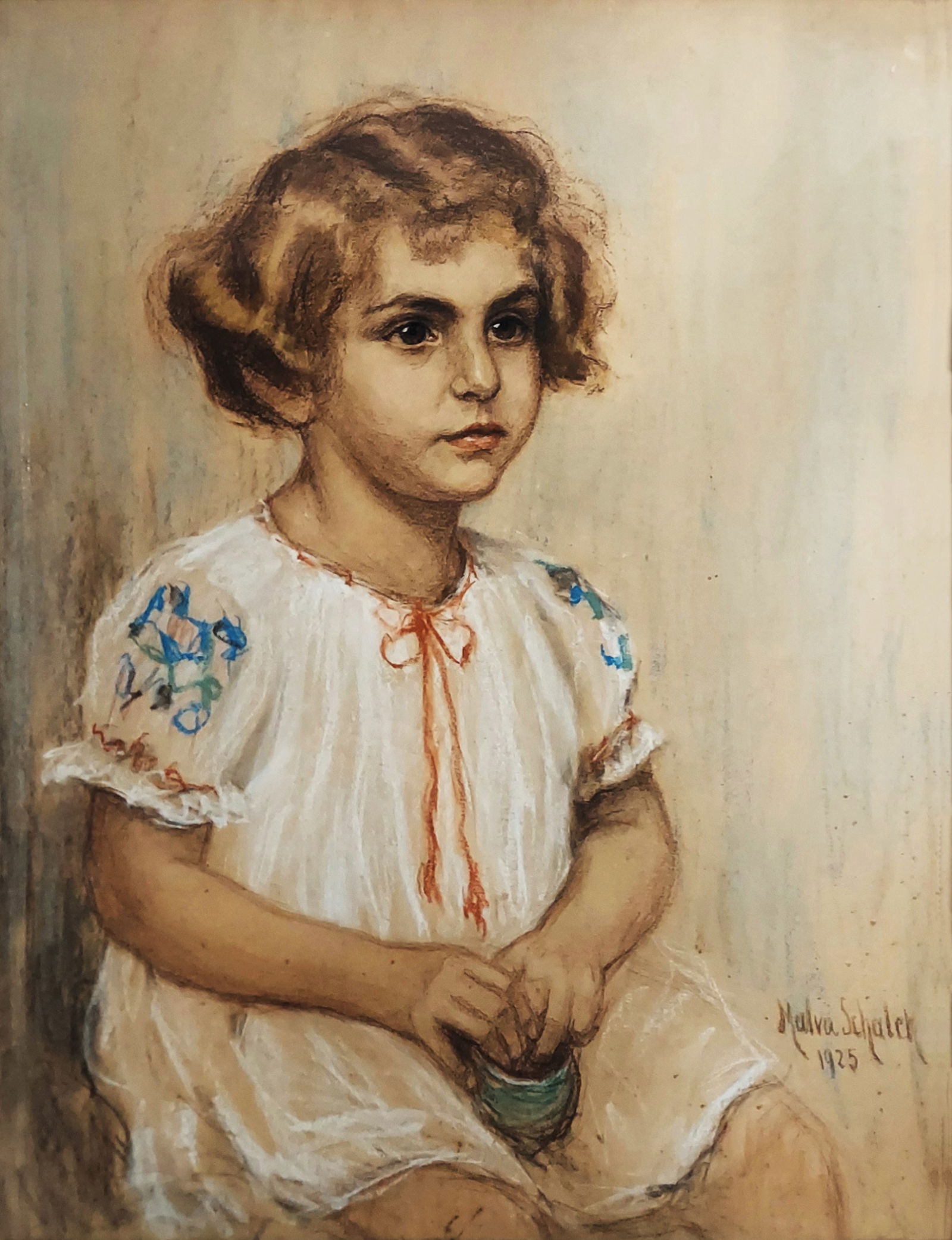 Malva Schalek: Girl in Embroidered Dress 1925 Pastel (1 of 5)
