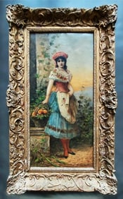 Baratto Romanelli: Girl with Fruit Basket, Oil/Canvas
