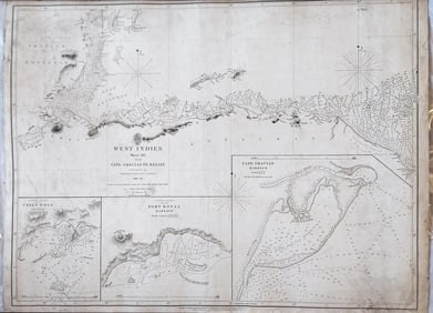 West Indies, Cape Gracias to Belize 1843 British Admiralty Map