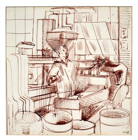 Edith Kramer: Working Man 1947 Ink