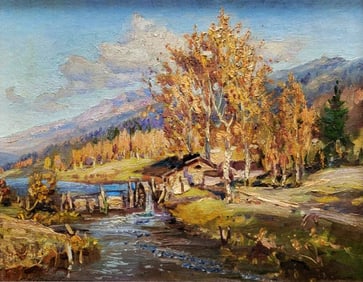 Constantine Westchiloff: Adirondacks, 1940s Oil Painting
