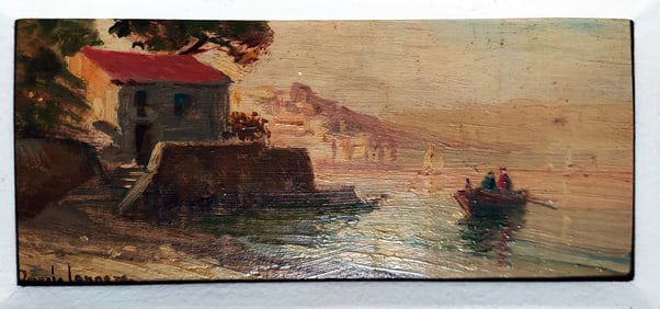 Angelo Cannone: Coastal landscape in Naples, c.1930s Oil on Wood