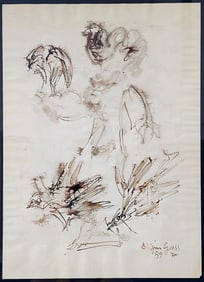 Chaim Gross: Girl and Birds, 1959 Ink on Paper