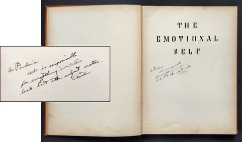 Arthur Zaidenberg, Inscribed First Edition: The Emotional Self 1934