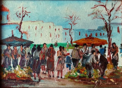 Market in Nice, Provence 1950s Oil/Panel