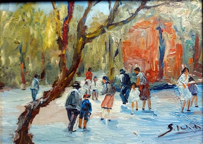 Garden Stroll in Provence 1950s Oil/Panel