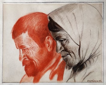 Feodor Viktor Kosak: Ukrainian Peasants, 1929 Pastel