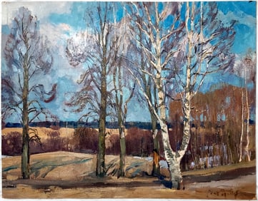Igor Grabar: Landscape Study, Oil on Cardboard