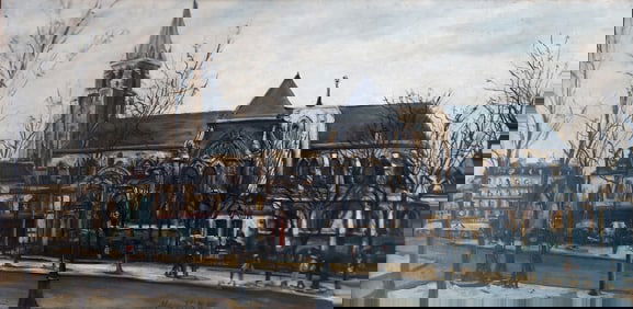 After Maurice Utrillo: Parisian Cathedral from Street, Oil on Canvas