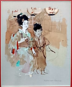 Jack Levine: Geisha with Attendant 1970, Embellished Pochoir