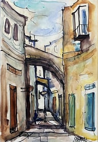 Robert Rosenberg: Tzfat, 1970s Watercolor