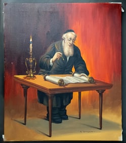 Abraham Straski: Torah Reading, 1960s Oil on Canvas