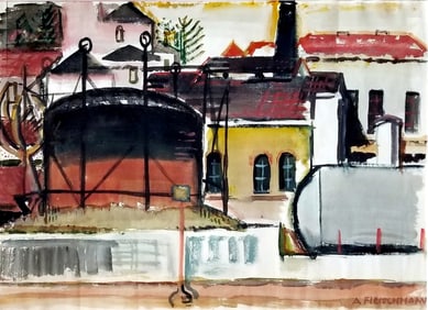 Adolf Richard Fleischmann: Railroad 1930 Watercolor
