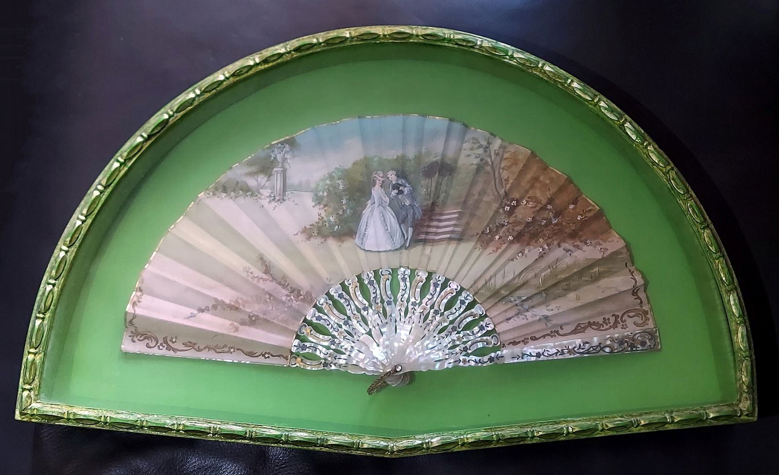 Decorated Fan: Painted Garden Date, Openwork Mother-Of-Pearl Ribs (1 of 8)