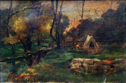 Elliot Daingerfield: Campfire by the Brook, 1900s Oil on Canvas