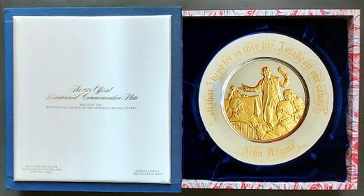 John Adams 1974 Sterling and Gold Bicentennial Plate
