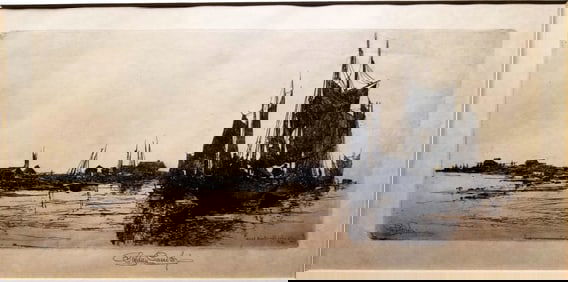 Stephen Parrish: Boats St. John River 1882 Etching