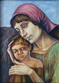 Nahum Gilboa: Motherhood 1950s Oil on Board