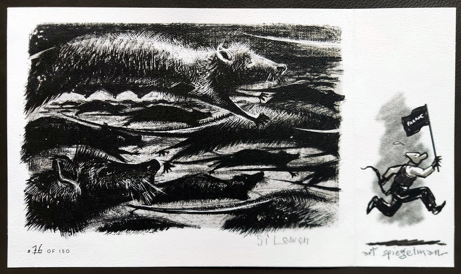 Si Lewen, Art Spiegelman Signed Print: The Parade, Edition 76/150: Signed and Numbered by Si Lewen and Art Spiegelman, Print Commemorating the publication of Si Lewen&s legendary Parade. Edition 76 of 150 Copies, in original envelope with tissue paper. Accompanyi