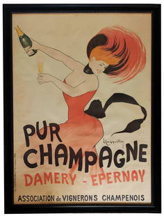 Leonetto Cappiello: Pur Champagne Damery-Epernay 1902 Lithograph Poster: Leonetto Cappiello (French-Italian, 1875-1942): Pur Champagne Damery-Epernay, 1902. Original poster for Damery-Epernay Champagne by Leonetto Cappiello in 1902 for the Association of Champagne Winegrow