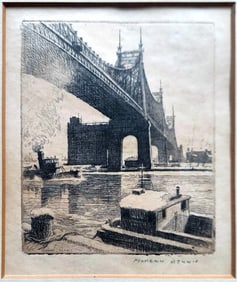 Morgan Dennis: Queensboro Bridge from Manhattan 1930s Etching