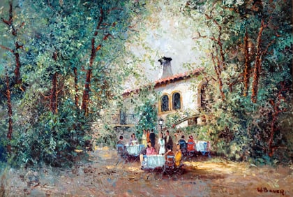 Willi Bauer: Garden Party, Oil on Canvas