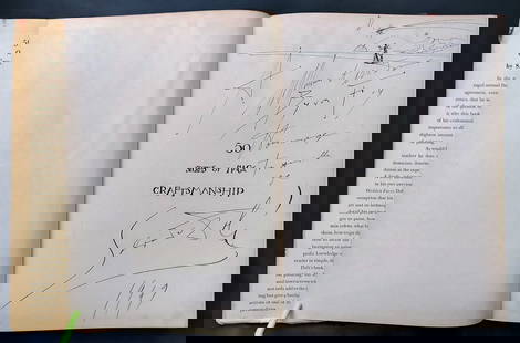 Dali: Ink Drawing, Signed & Inscribed 1948 Craftsmanship Book: Presentation drawing and inscription by Salvador Dali on half-title page of the monograph: Dali, 50 Secrets of Magic Craftsmanship, 1948 Ink drawing and inscription by Salvador Dali (Spanish, 1904-198