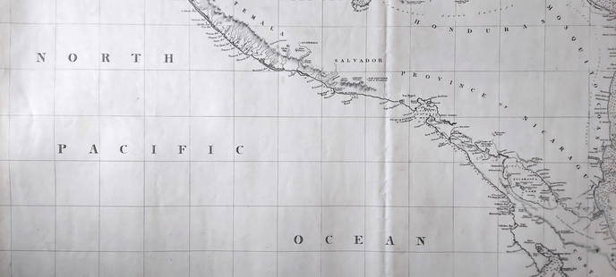 North Pacific Ocean 1855 British Admiralty Nautical Chart: Scarce Original 1855 British Admiralty Nautical Chart: North Pacific Ocean: Provinces of Tlascala, Guaxaca, Tabasco, Guatemala, Salvador, Honduras, Costa Rica, Veragua, etc. London. Published accordin