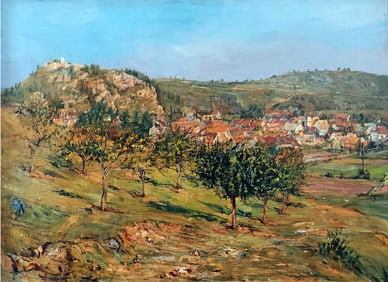Karl Walther: Obstbäume unter der Burgruine von Kallmünz, Oil on Canvas 1934