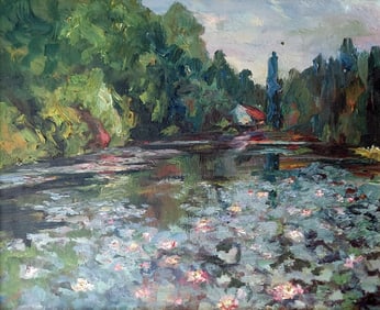 Sophie Petesh: Lakeside, 1970s Oil on Canvas