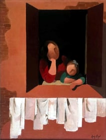 Manolo Ruiz Pip?: Finestra e Maternita Oil on Canvas Late 1960s
