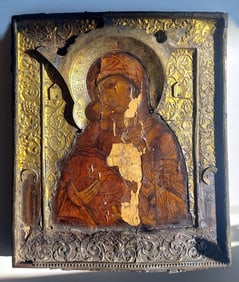 Orthodox Icon: Mother of God of Vladimir in a Silver Riza c.1600s