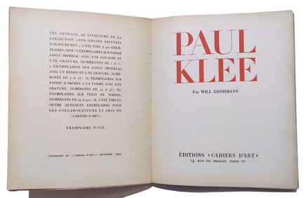 Paul Klee by Will Grohmann, 1929 First Edition