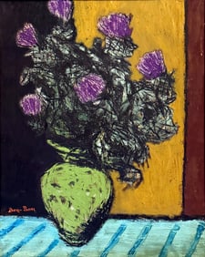 Ben-Zion: Thistles in a Green Vase, 1940s Oil on Board