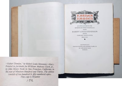 Robert Louis Stevenson: Father Damien, 1890. Facsimile 1930