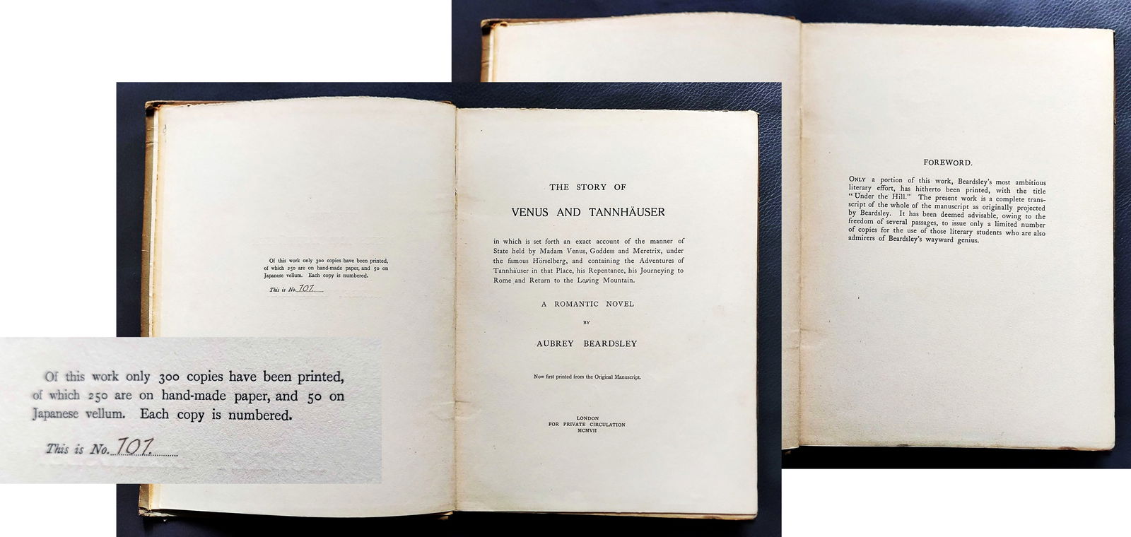 Aubrey Beardsley: Story of Venus & Tannhäuser 1907 First Edition 101/250: Aubrey Beardsley (English, 1872 – 1898): The Story of Venus and Tannhäuser: A Romantic Novel, retelling the legendary encounter between the mythical Goddess of Love and the knight Tannh