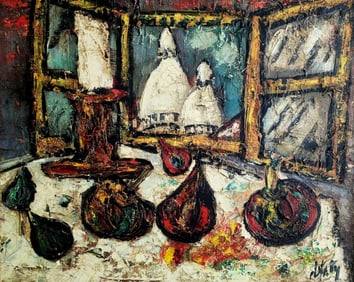 Henri d'Anty: Nature Morte aux Figues et à la Grenade, 1960s Oil on Canvas