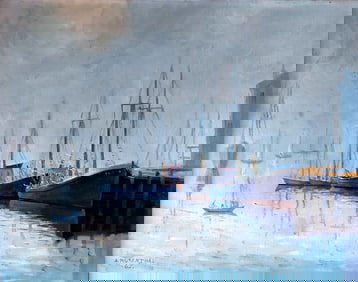 Abraham Rosenthal: Gloucester Harbor Morning, 1962 Oil on Board